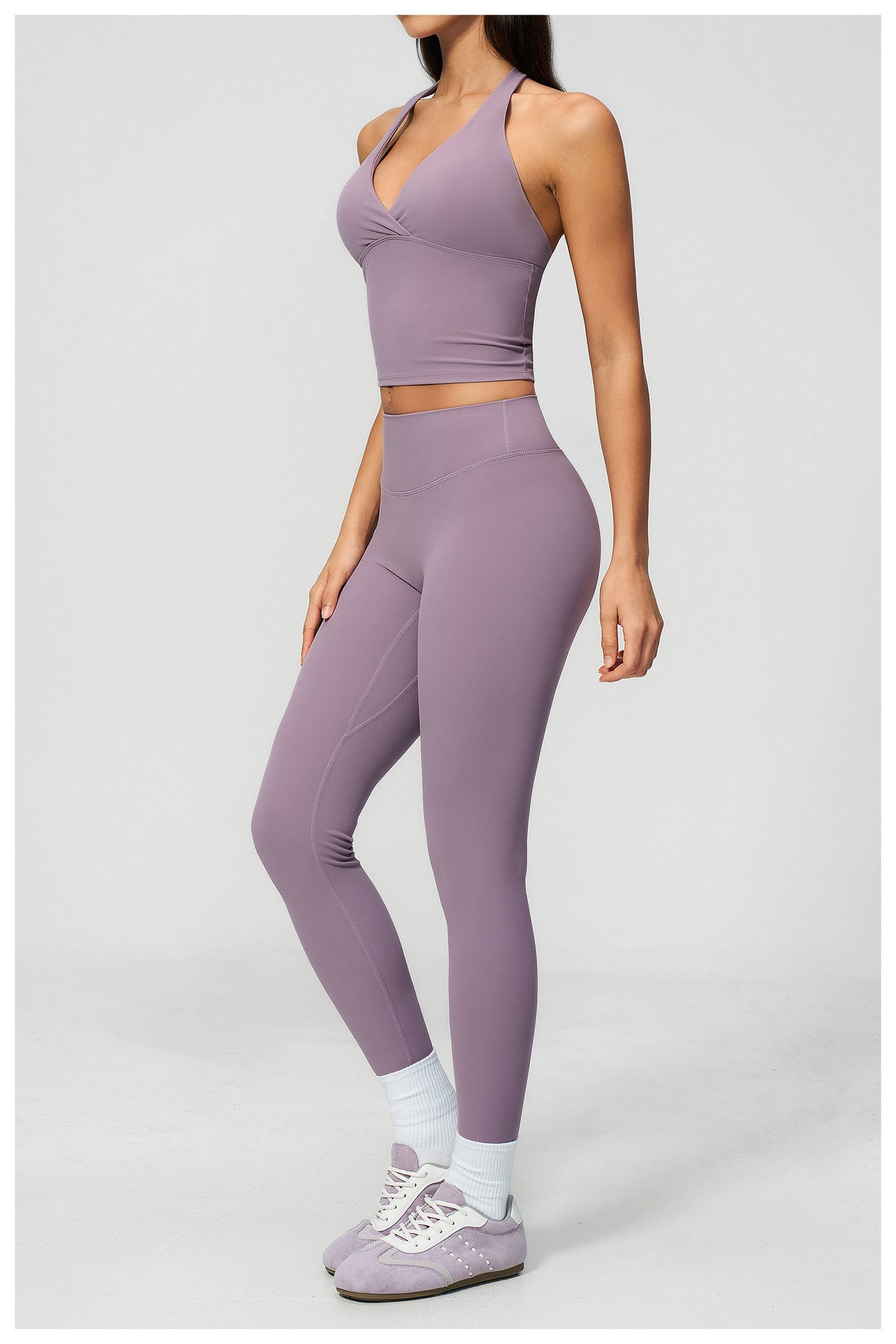 Brushed Deep V Plunge Halter High Waist Yoga Clothes