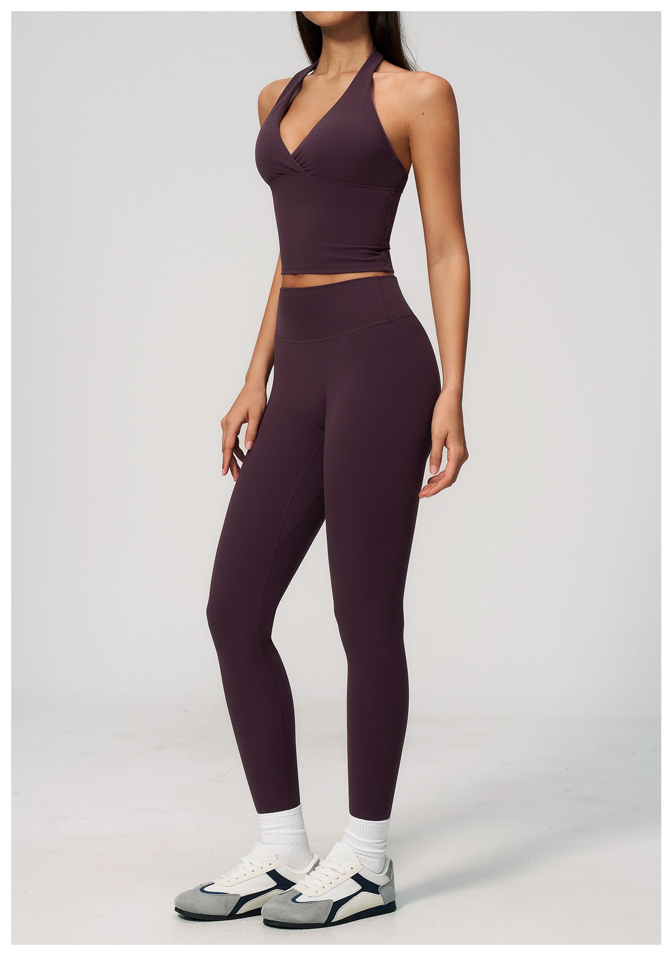 Brushed Deep V Plunge Halter High Waist Yoga Clothes