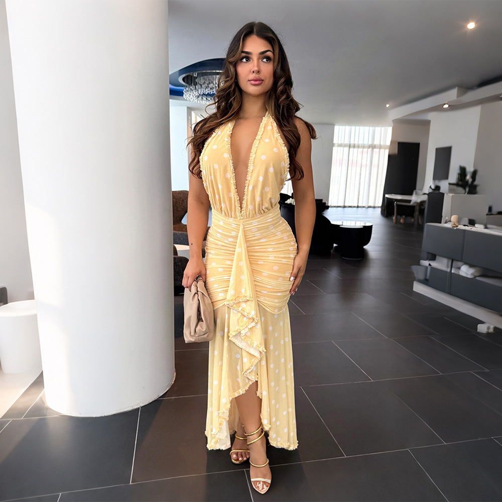 Women Summer Halterneck Printed Lace up Dress