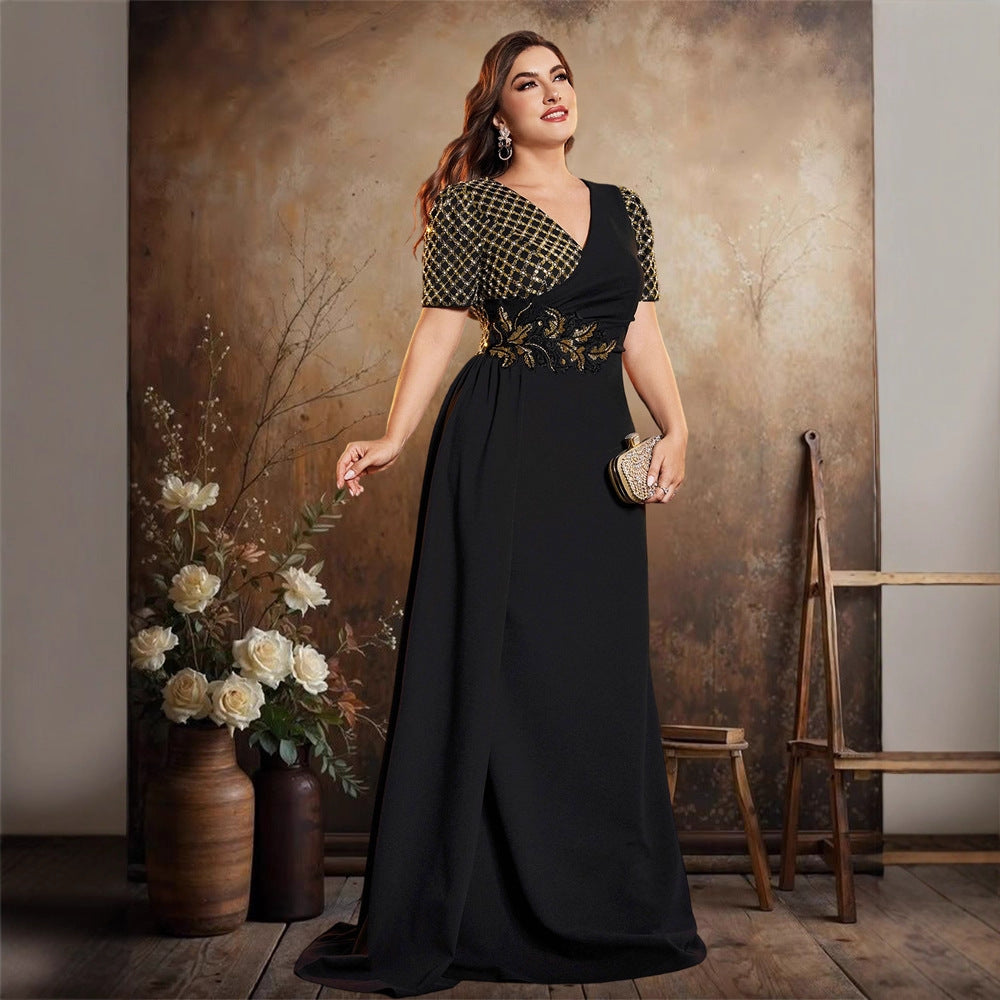 Plus Size V neck Short Sleeve Elegant Party Dress