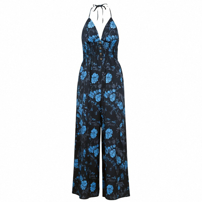 Women Summer Printed High Waist Wide Leg Jumpsuit