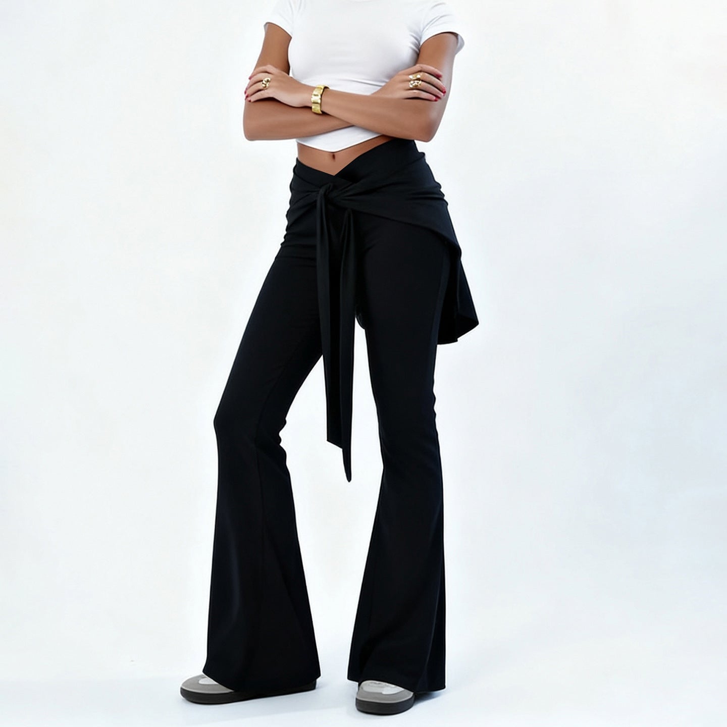 Women Low Waist Lace up Design Pants