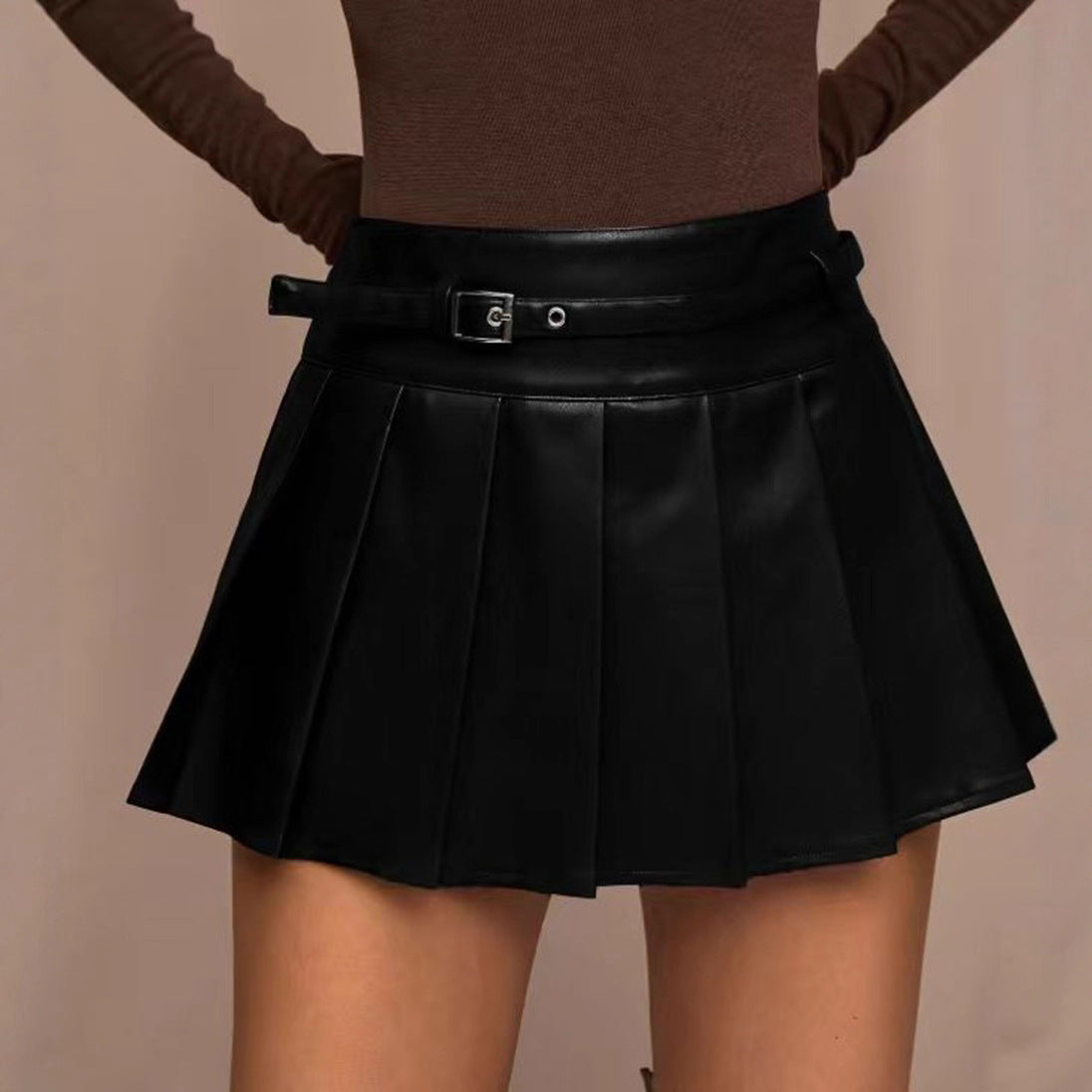 Women High Waist Faux Leather Skirt