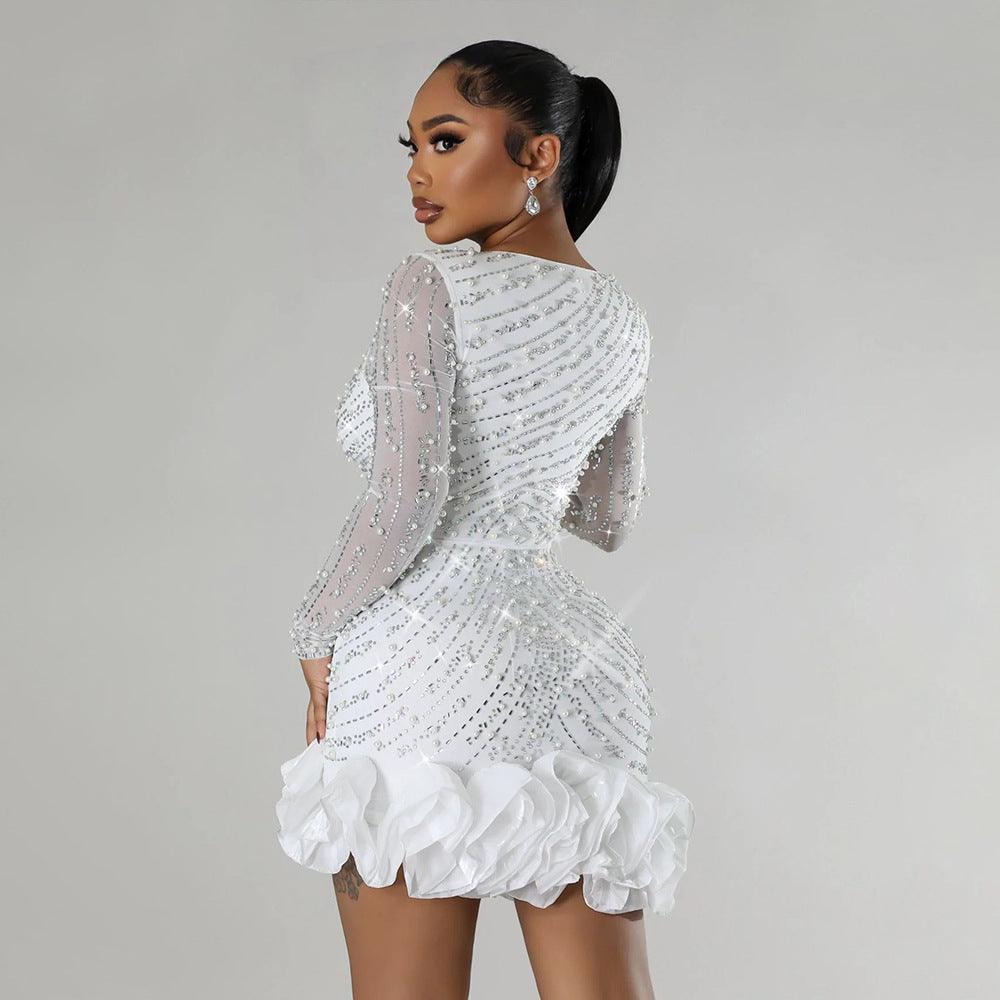 Women Drilling Bubble Beads Short Dress - Venus Trendy Fashion Online