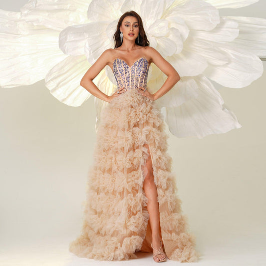 Rhinestone Strapless Long Length Wedding Dress - Venus Trendy Fashion Online