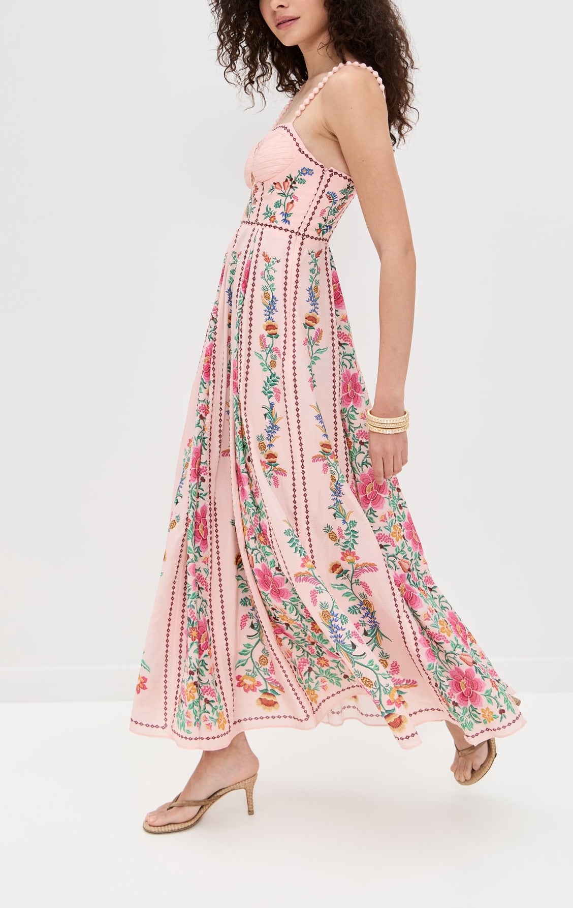 Sexy Decorative Beads Sling Positioning Print Holiday Dress