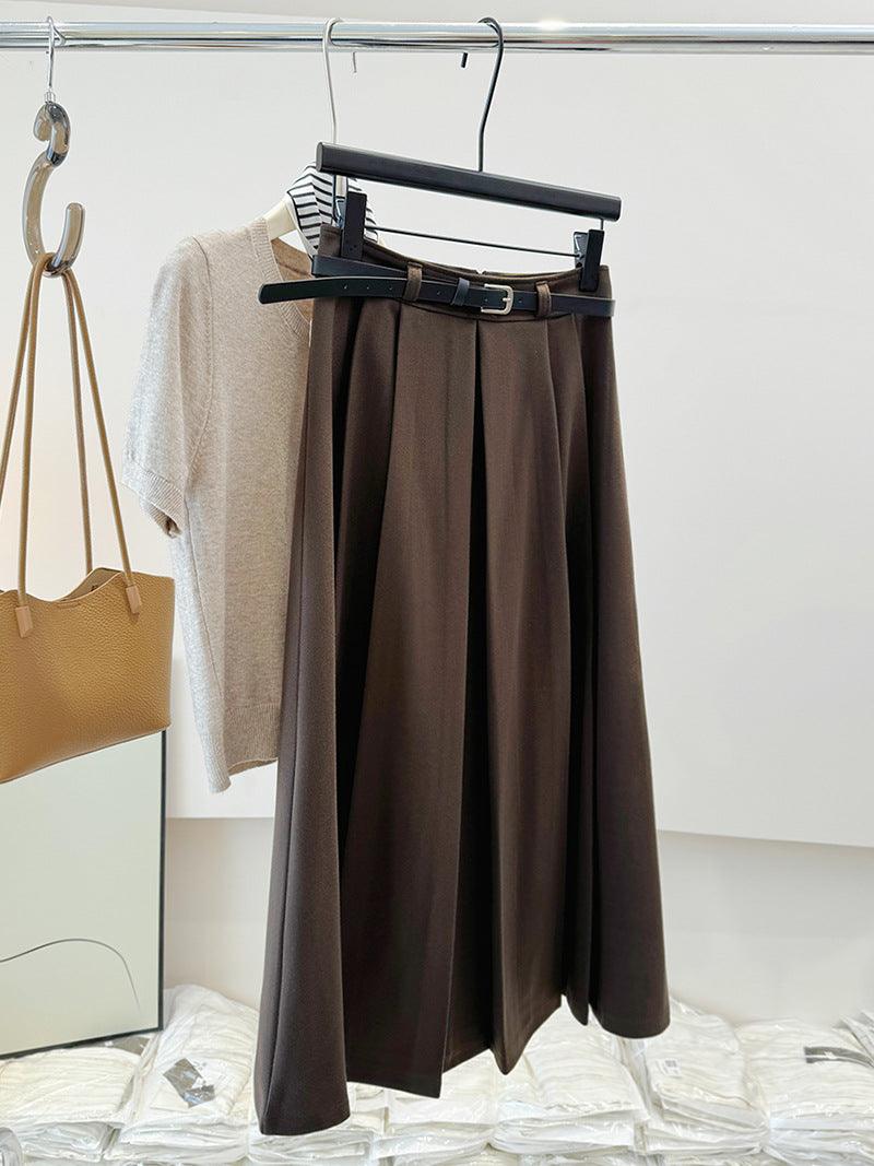 Fall Korean Retro Office Casual Mid Length Pleated Skirt - Venus Trendy Fashion Online