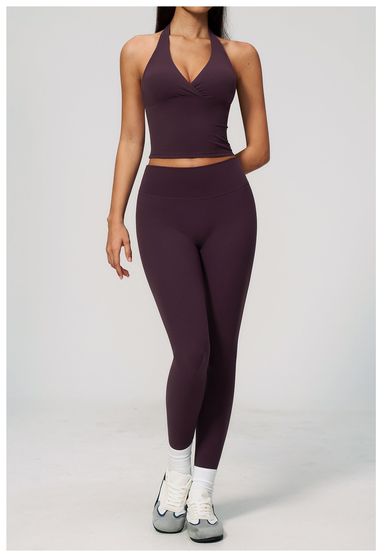 Brushed Deep V Plunge Halter High Waist Yoga Clothes
