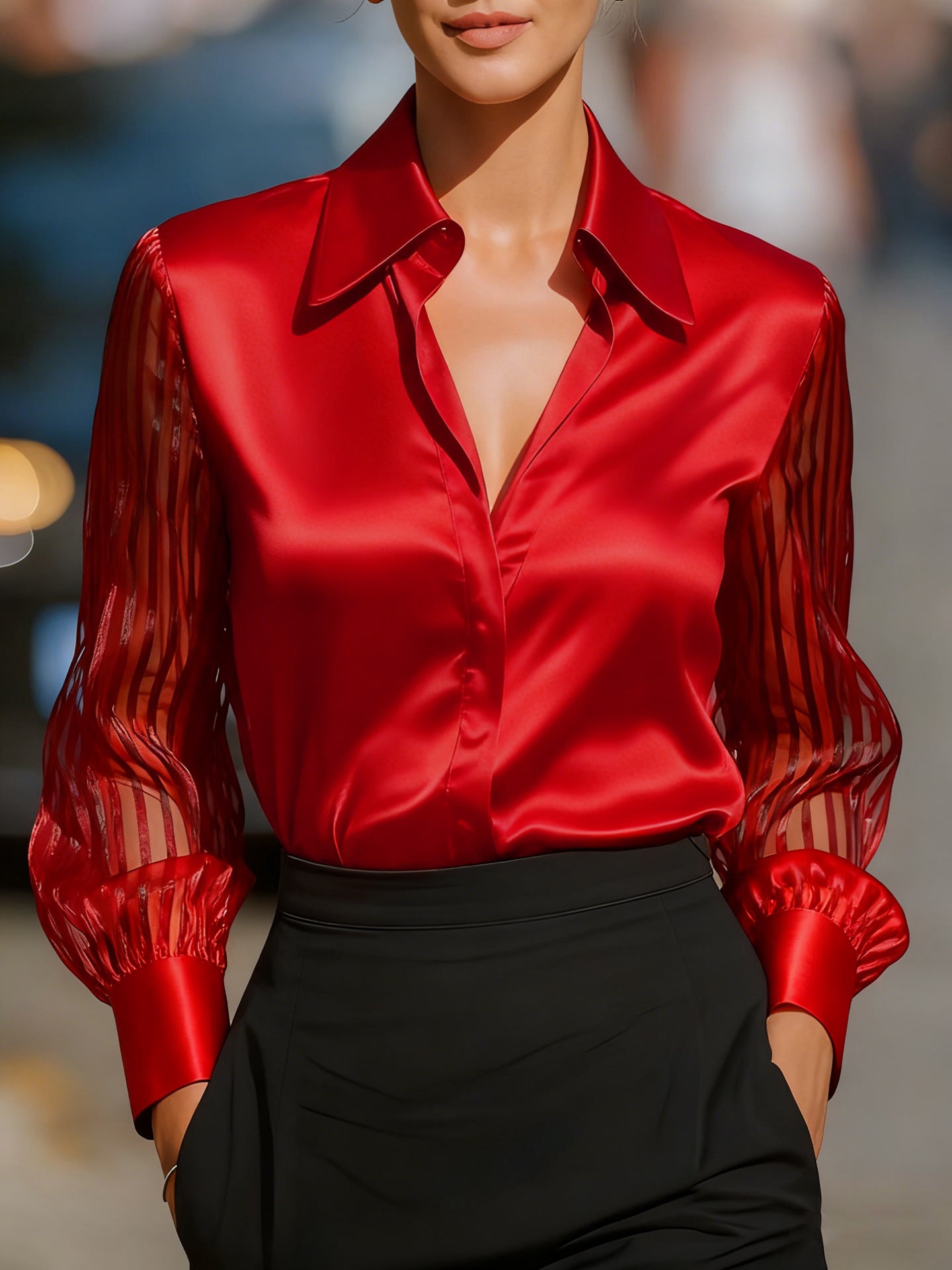 Women Solid Color Elegant Office Long Sleeve Shirt