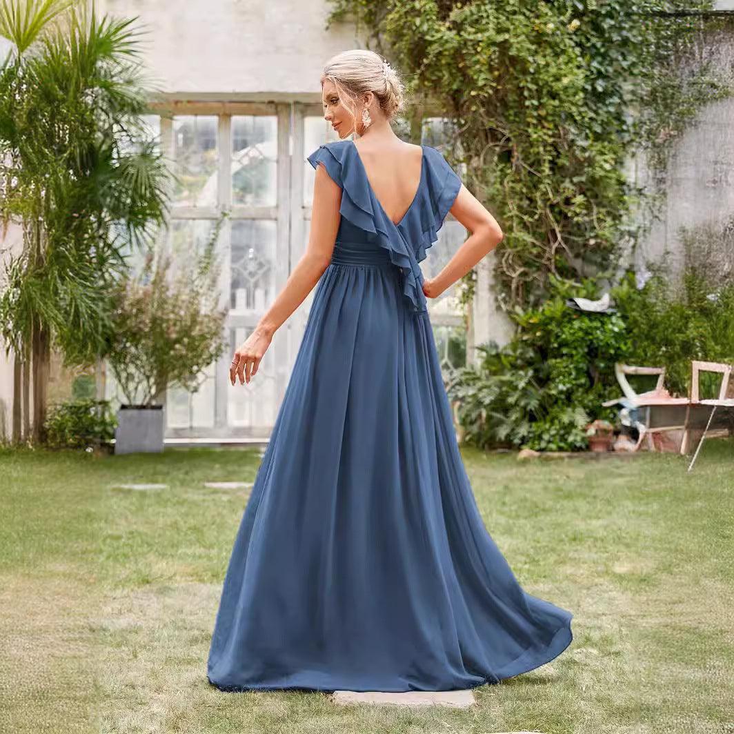 Chiffon Long V neck Formal Chiffon Party Evening Dress - Venus Trendy Fashion Online