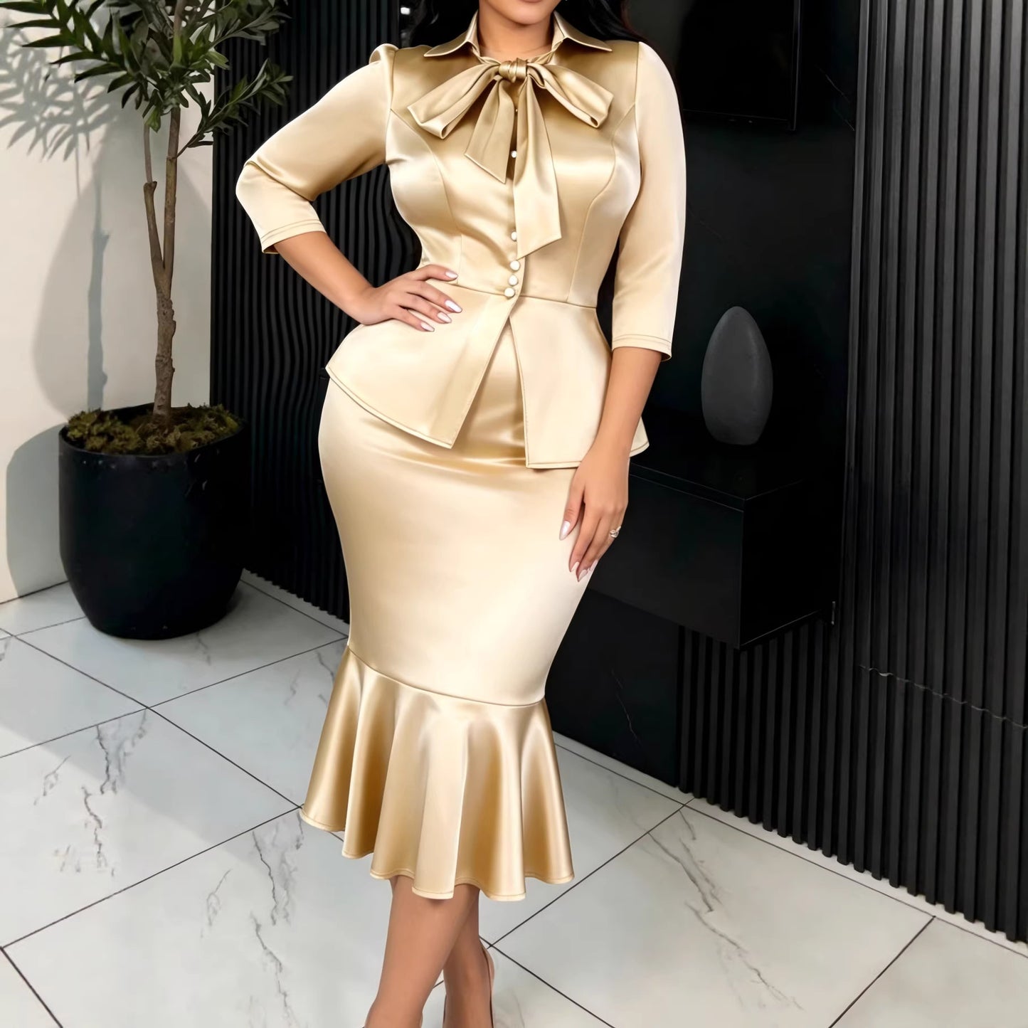 Elegant Satin Skirt Two Piece Sets