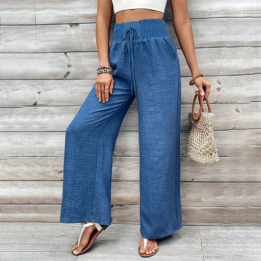 Women High Waist Elastic Waist Loose Wide Leg Pants