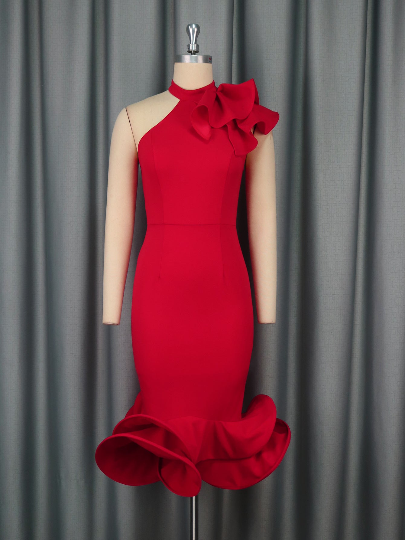 Elegant off Shoulder Ruffled Hem Cocktail Evening Dress