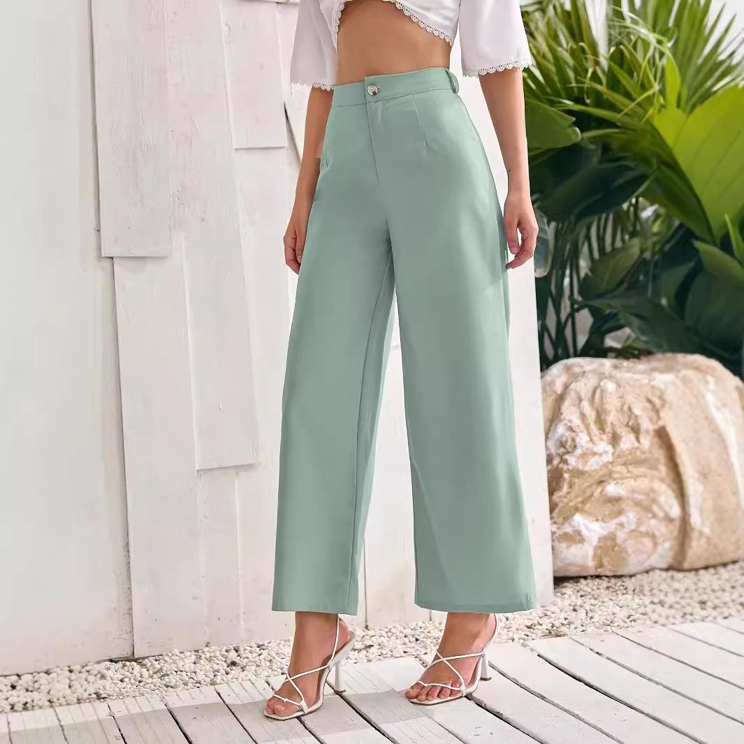 Women High Waist Drooping Straight Leg Pants - Venus Trendy Fashion Online