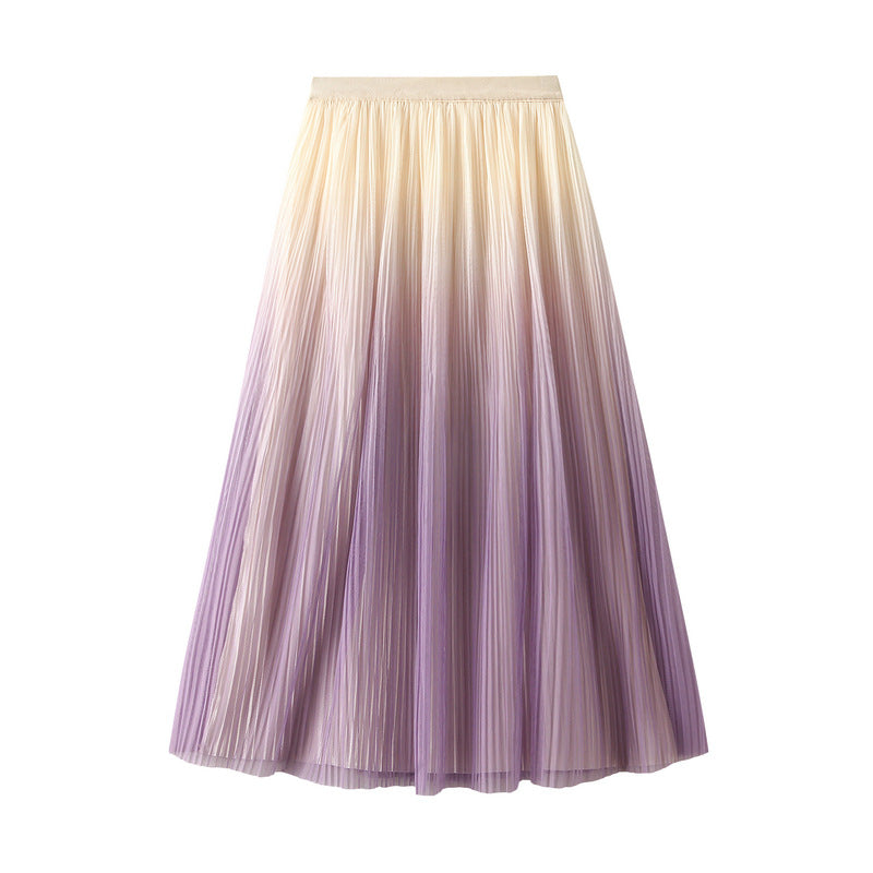 Women Elegant Graceful Gradient Color Pleated Skirt - Venus Trendy Fashion Online