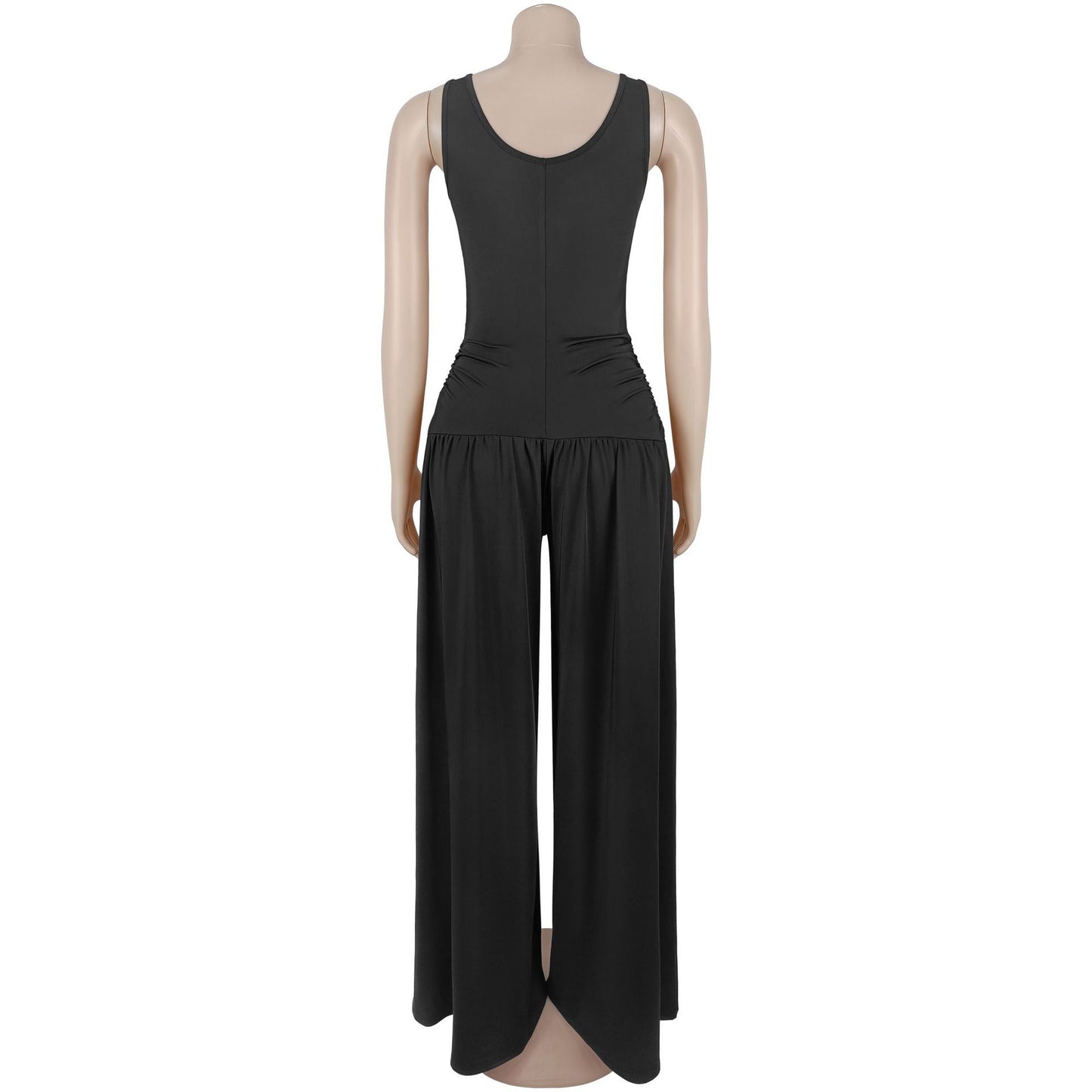 Women Solid Color U Collar High Waist Jumpsuit