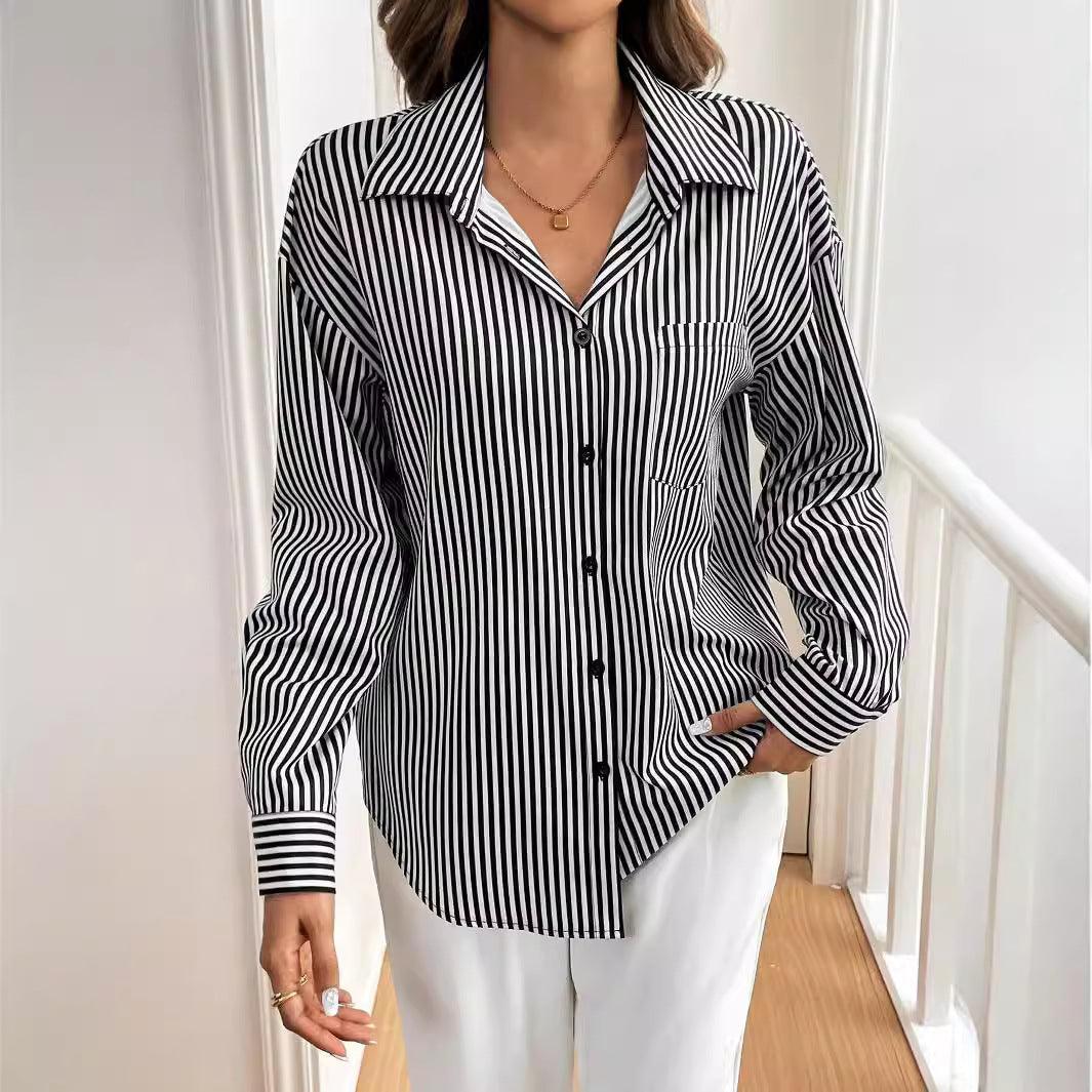 Elegant Women Striped Printed Long Sleeve Shirt - Venus Trendy Fashion Online