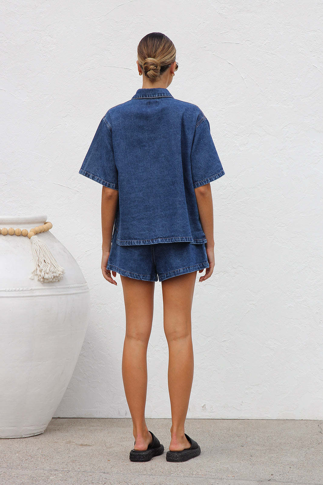 Women Casual Short Sleeved Shirt Denim Two Piece Set