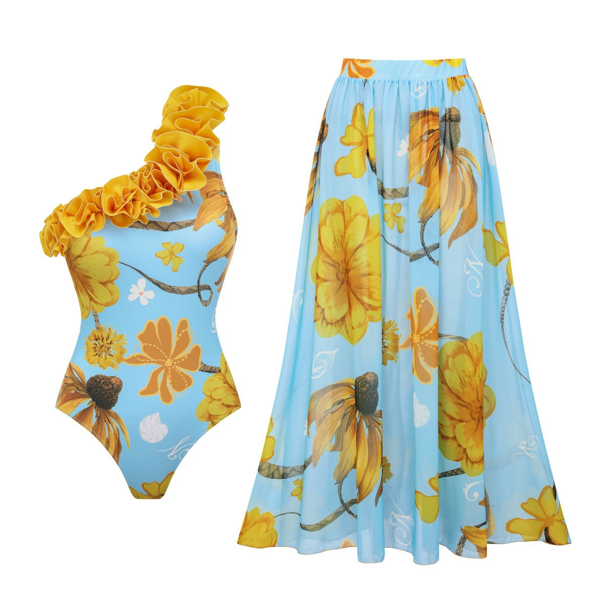 Sunflower Single Shoulder One Piece Vacation Swimsuit