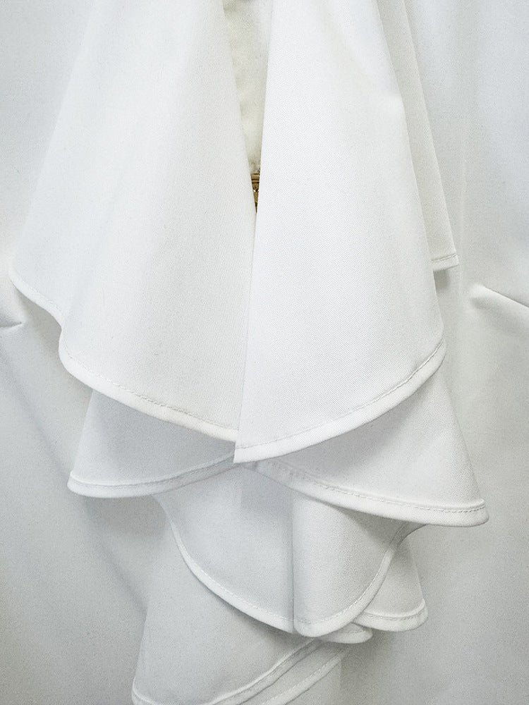 Ruffle All Match White Long Sleeve Shirt