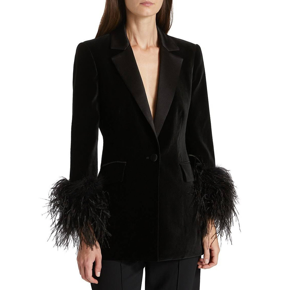 Autumn Velvet Women Ostrich Feather Jacket