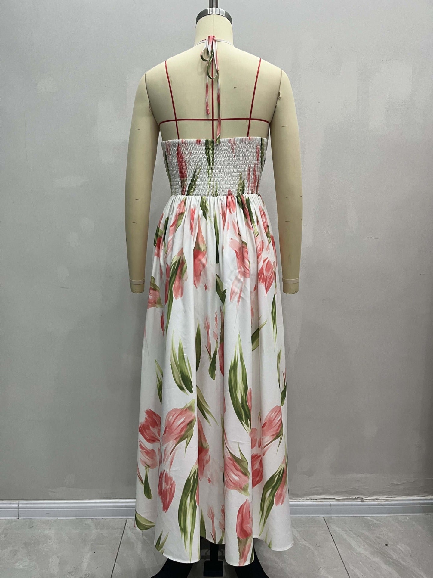 Summer V neck Backless Waist Trimming Elegant A line Dress