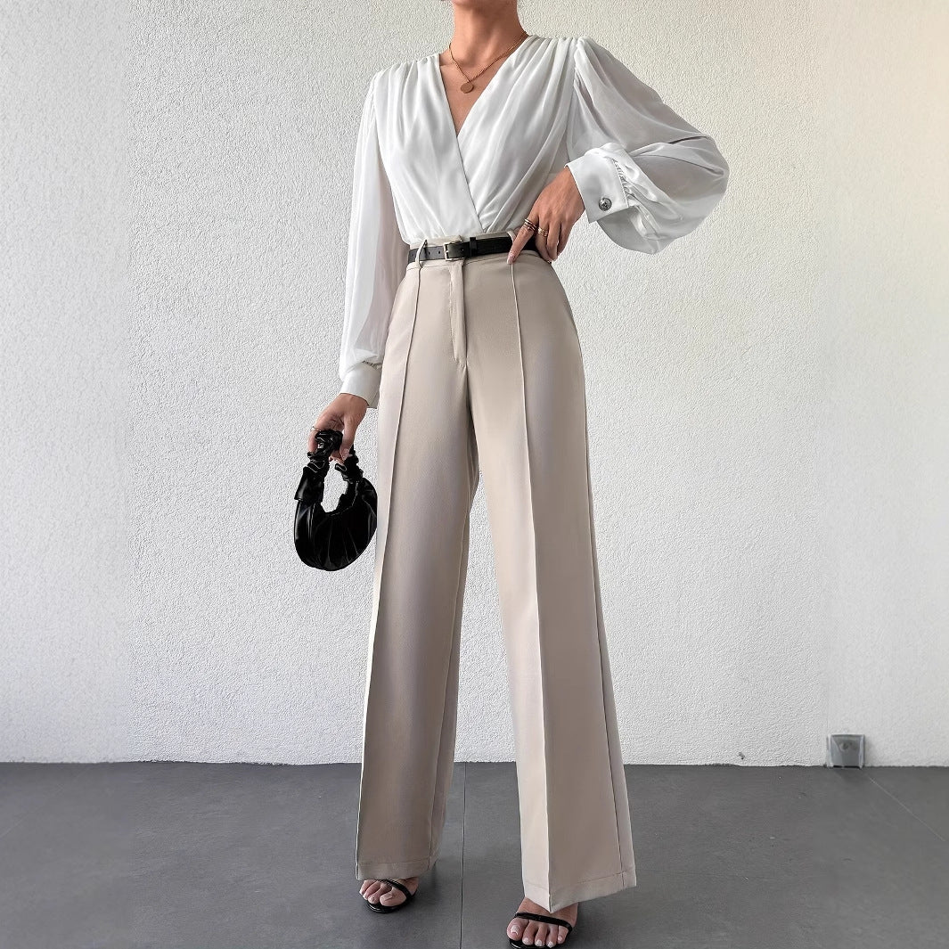 High Waist Slimming Straight Casual Trousers