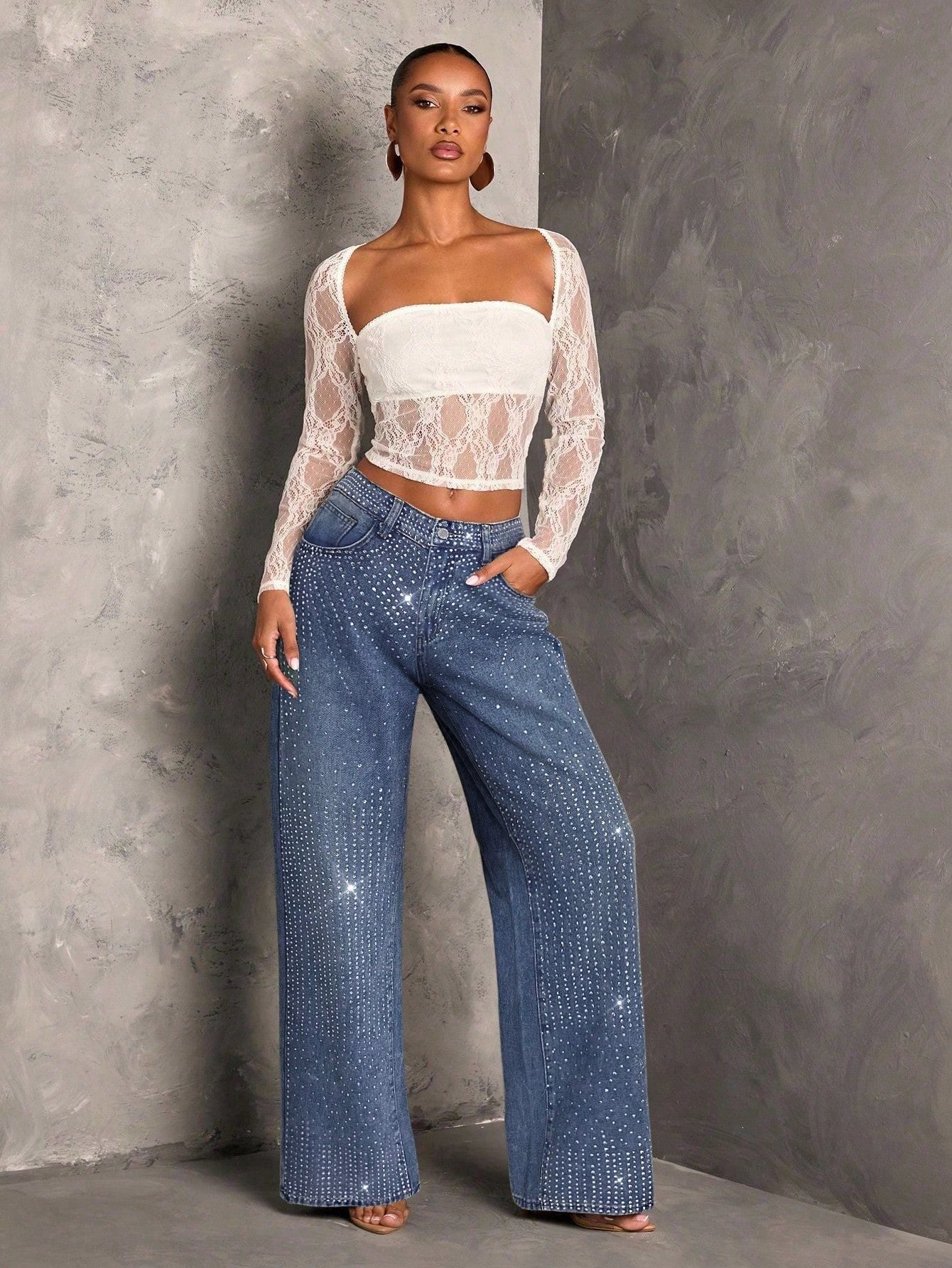 Women Mid Waist Elastic Irregular Asymmetric Jeans