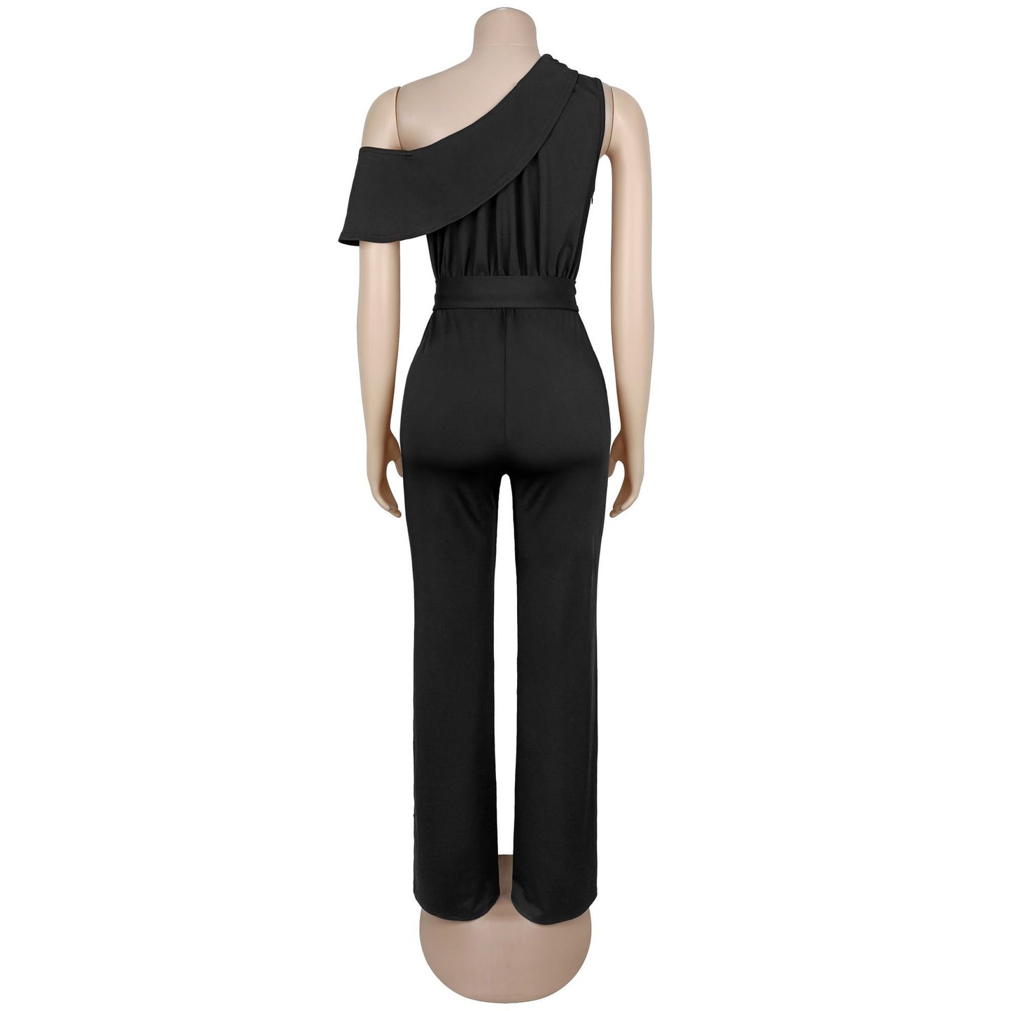 Women Elegant Shoulder Belt Solid Color Jumpsuit