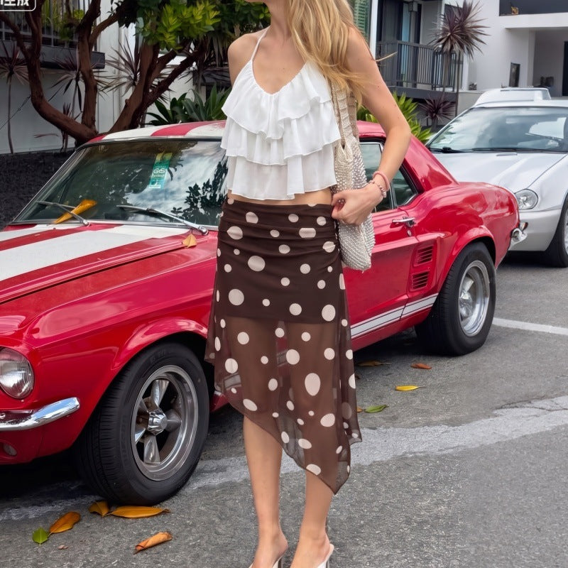 Women Sexy Mesh Polka Dot Skirt