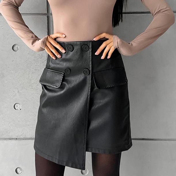 Sexy Artificial Leather A Swing High Waist Leather Skirt - Venus Trendy Fashion Online