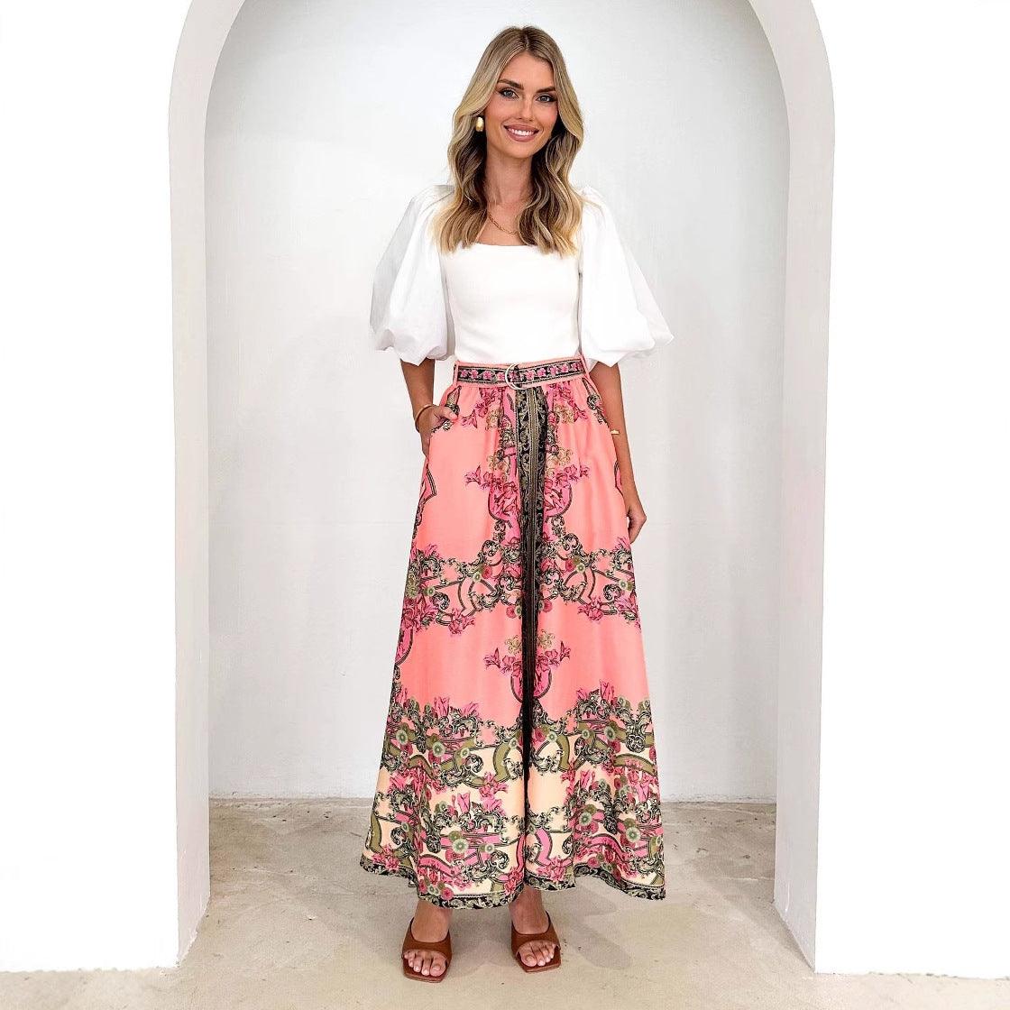 Women Summer Printing Elegant Loose Floral Skirt