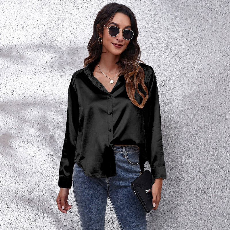 Popular Satin Women Long Sleeve Shirt