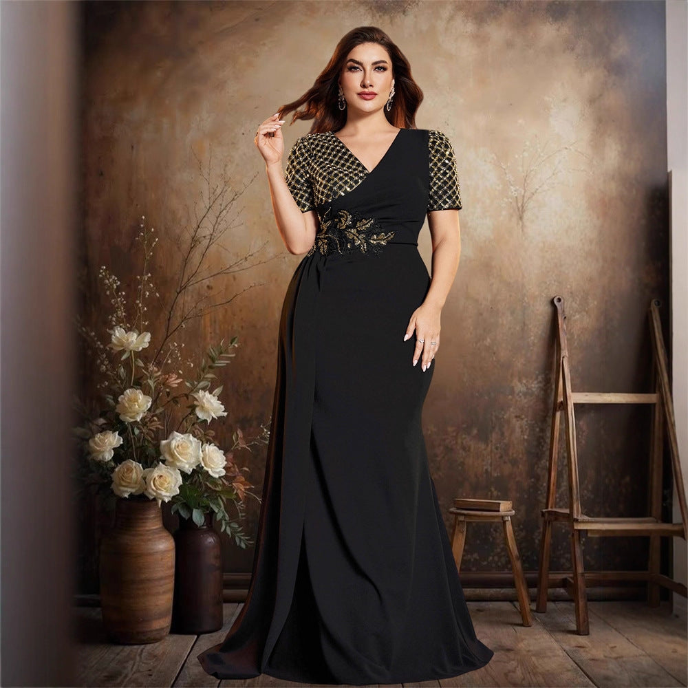 Plus Size V neck Short Sleeve Elegant Party Dress