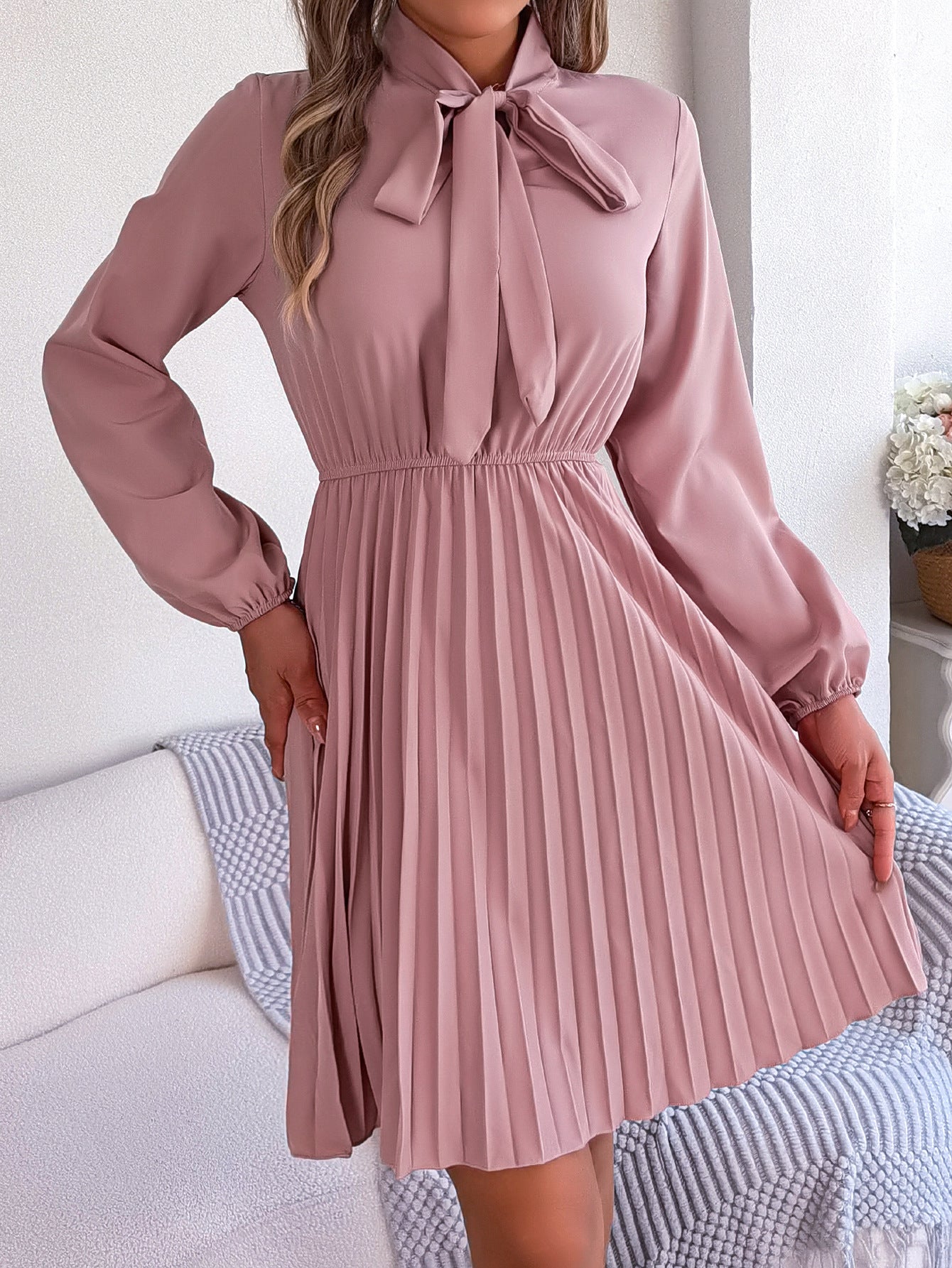 Autumn Winter Elegant Tied Waist Dress - Venus Trendy Fashion Online