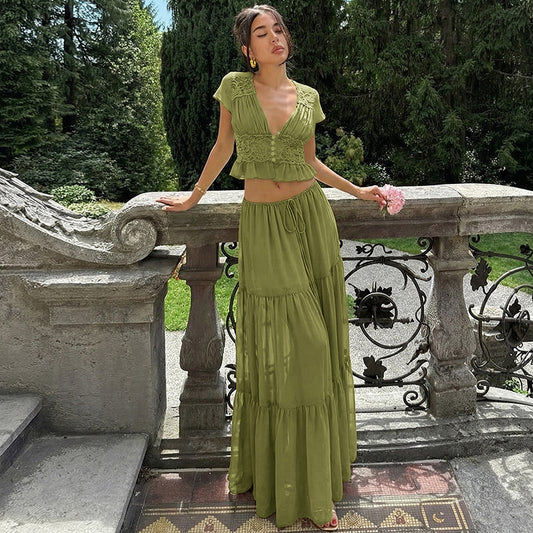 French Women Sexy Lace Chiffon Cardigan skirt sets