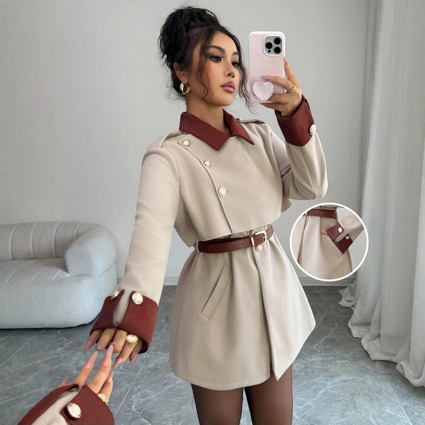 Collared Women Woolen Suit Slim Fit Coat