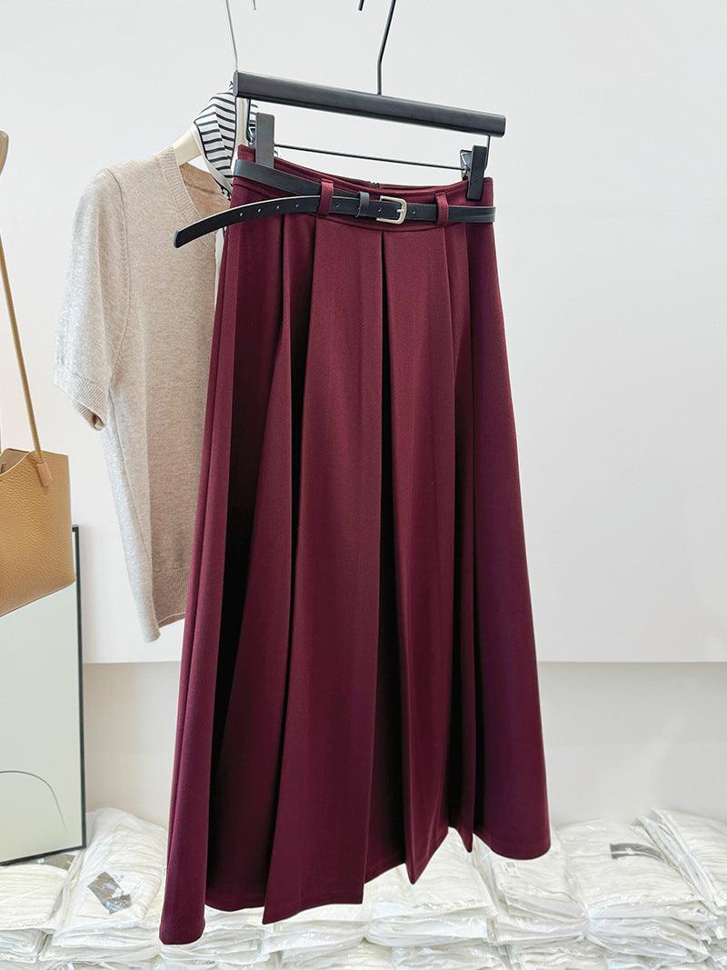 Fall Korean Retro Office Casual Mid Length Pleated Skirt - Venus Trendy Fashion Online