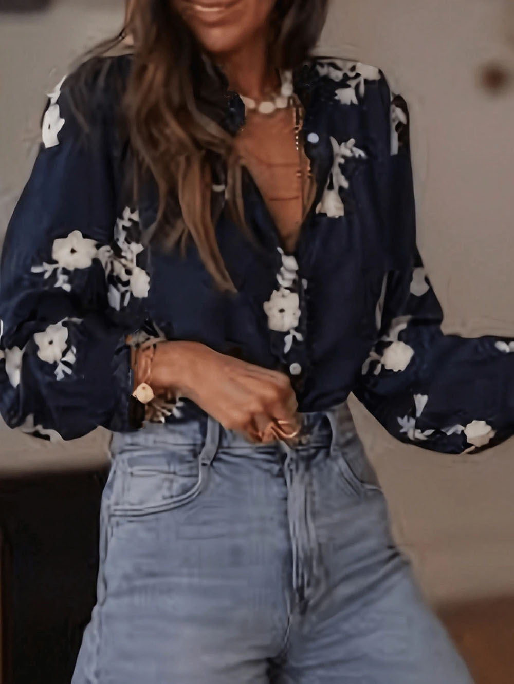 Popular Women Cardigan Puff Sleeve Casual Shirt Top