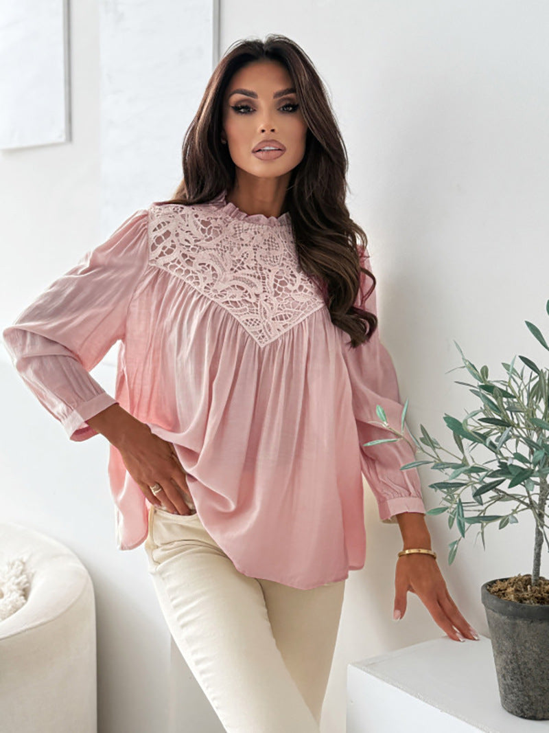 Women Casual Solid Color round Neck Shirt
