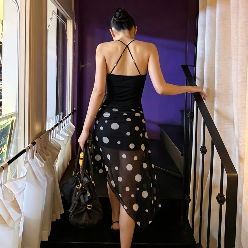 Women Sexy Mesh Polka Dot Skirt