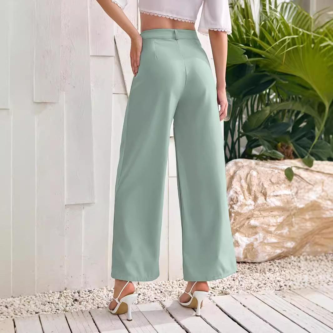 Women High Waist Drooping Straight Leg Pants - Venus Trendy Fashion Online