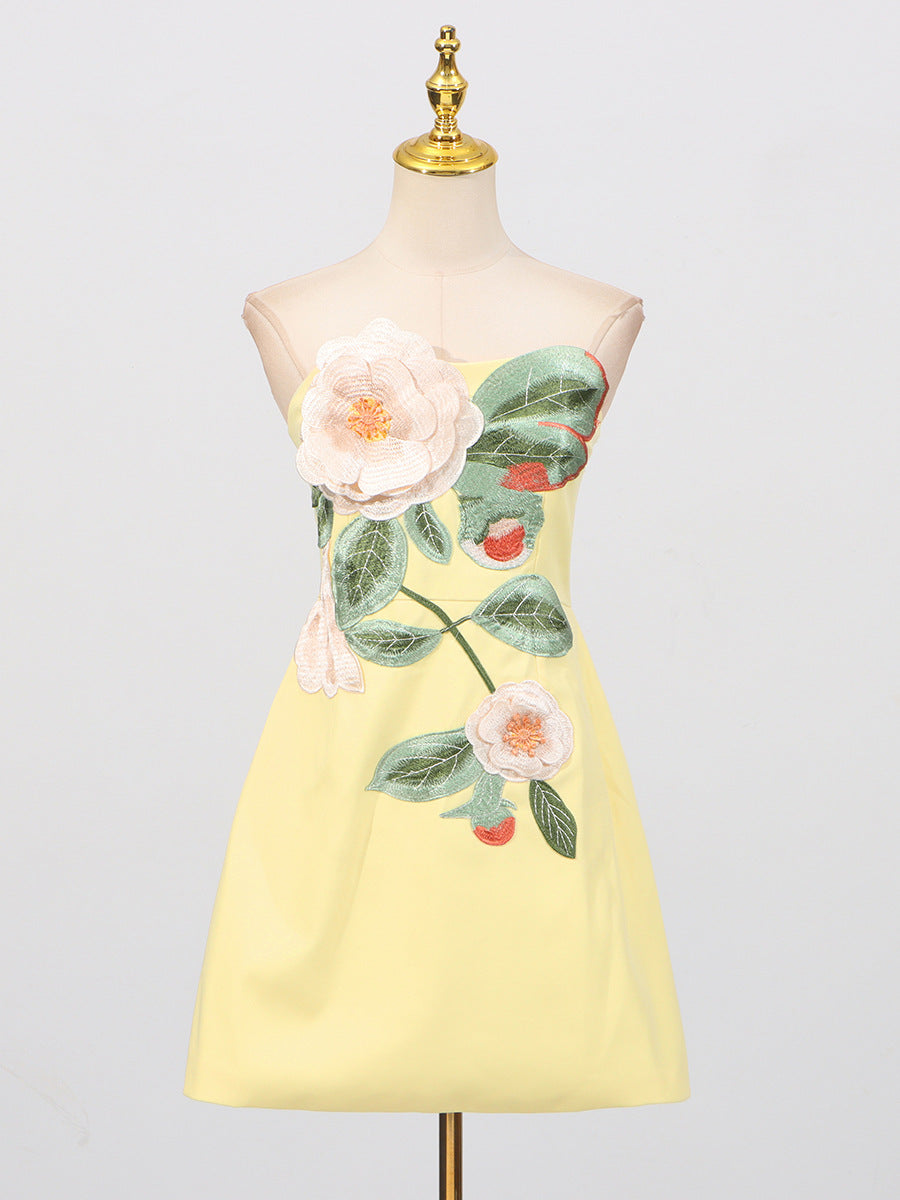 Summer Embroidery Three Dimensional Floral Sleeveless Dress
