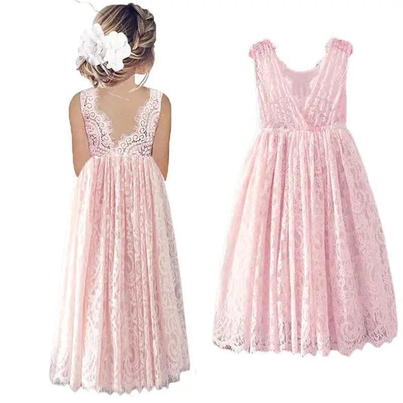 Princess Girls Cotton Lace Party Long Dress - Venus Trendy Fashion Online