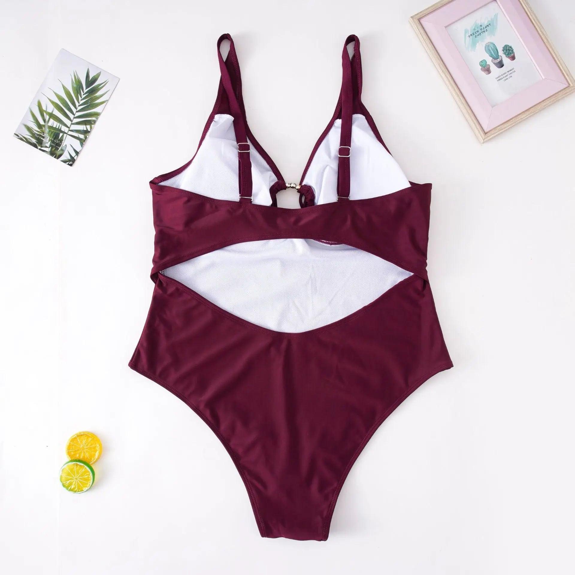Plus Size Solid Color Lace-up High Waist Sexy Bikini Swimsuit Swimwear - Venus Trendy Fashion Online
