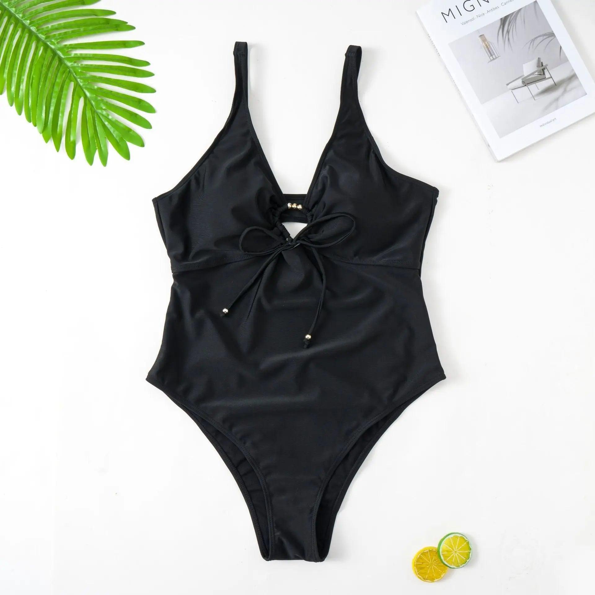 Plus Size Solid Color Lace-up High Waist Sexy Bikini Swimsuit Swimwear - Venus Trendy Fashion Online