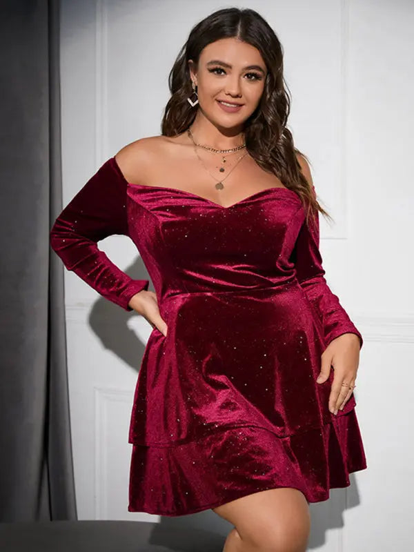 Plus size deep V waist dress sexy velvet ball gown dress - Venus Trendy Fashion Online