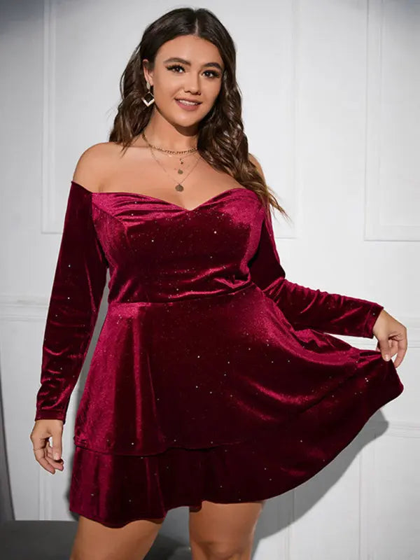 Plus size deep V waist dress sexy velvet ball gown dress - Venus Trendy Fashion Online