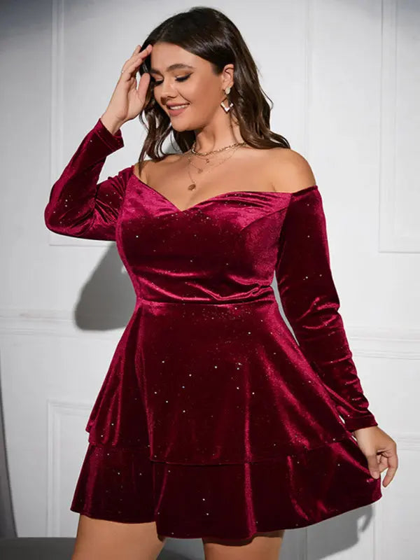 Plus size deep V waist dress sexy velvet ball gown dress - Venus Trendy Fashion Online