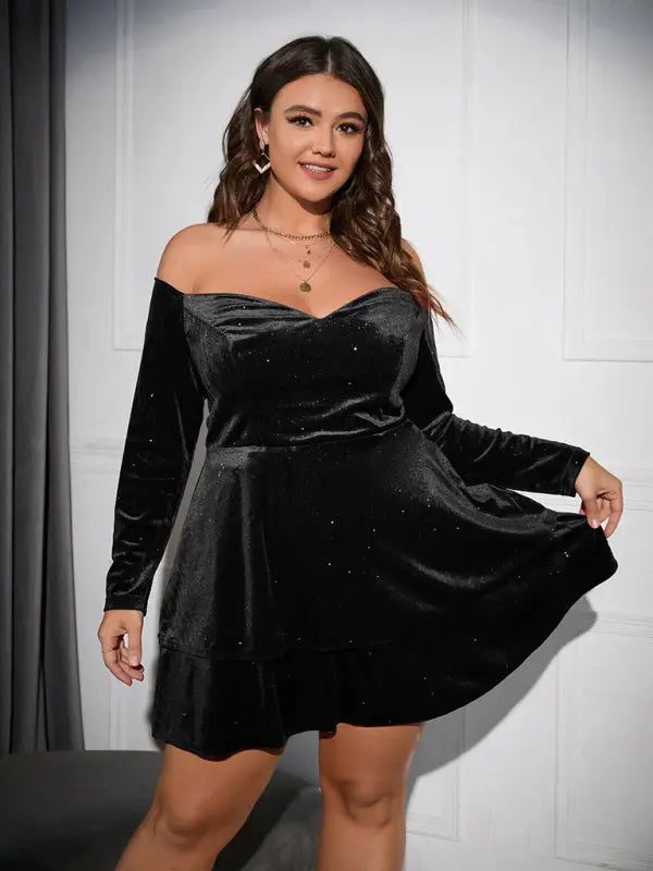 Plus size deep V waist dress sexy velvet ball gown dress - Venus Trendy Fashion Online